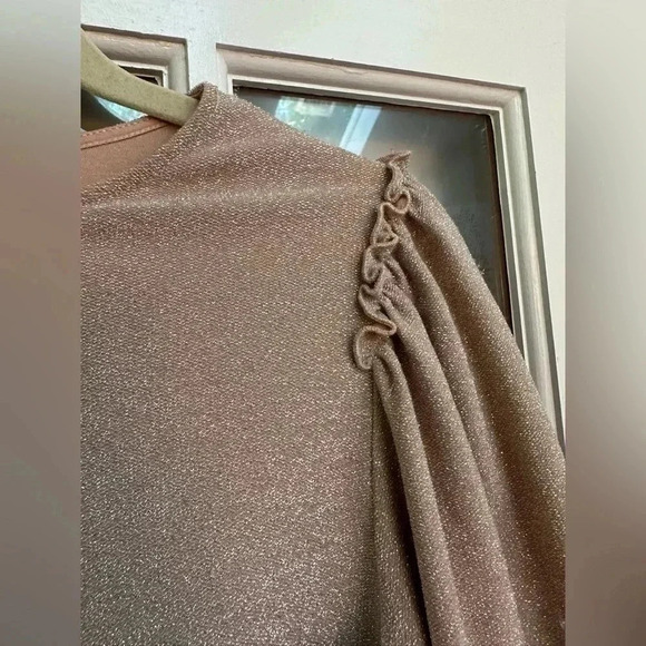 Express | Y2K Blush Pink Ruffle Metallic Sparkle Shimmer Blouse Size S Small - Picture 2 of 10